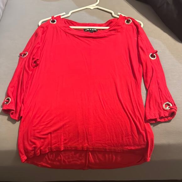 Apt. 9 Red 3/4 Sleeve Blouse with Grommet Details - Picture 1 of 3